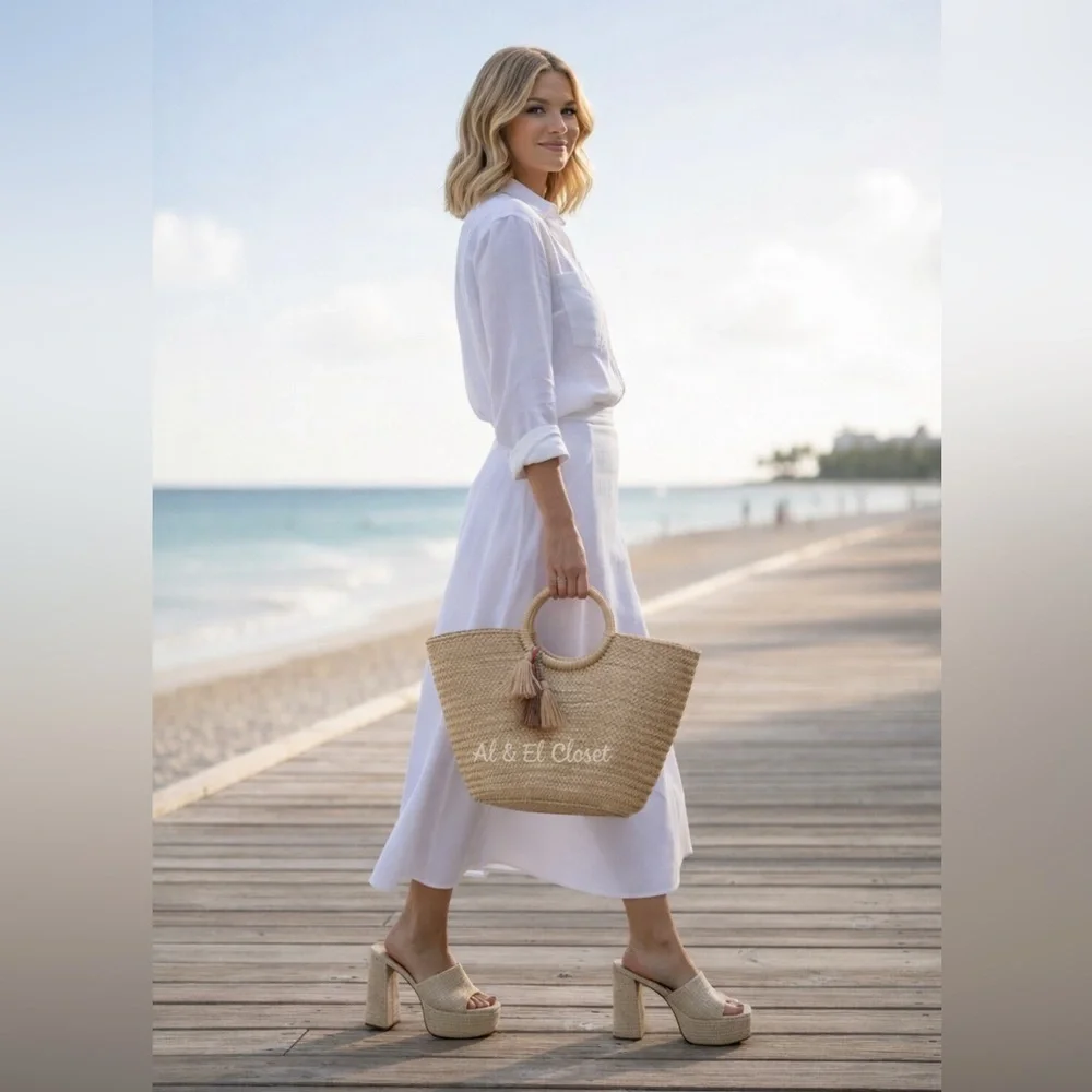Larroudé Dolly Mule Raffia Platform Block Heels Beach Size 11 New In Box